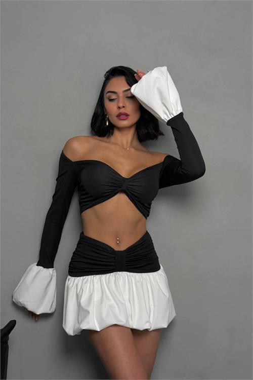 Dipmoda kadın siyah mini boy ikili balon takim DPNBDF132