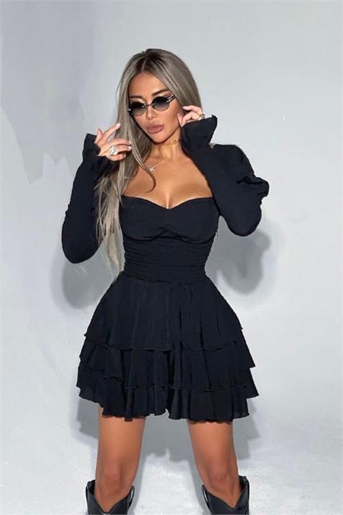 Dipmoda kadın siyah mini tasarım elbise DPNBEMP886