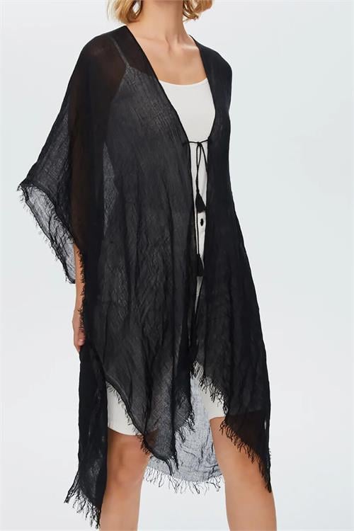 Dipmoda kadın siyah müslin kumaş pareo DPMHT01