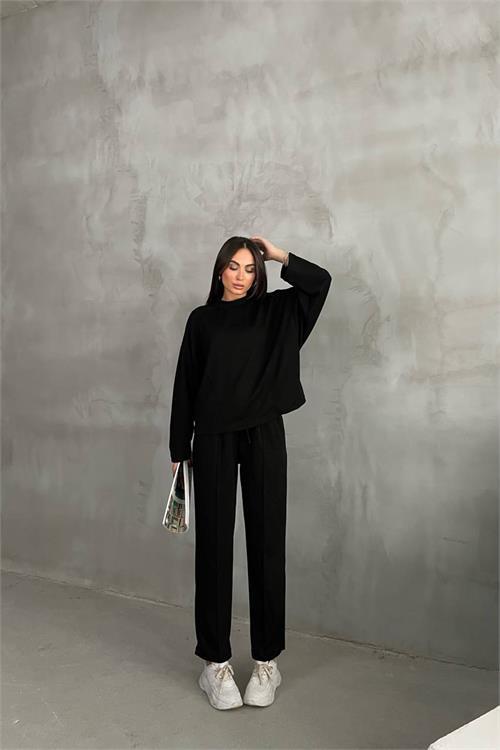 Dipmoda kadın siyah oversize alt üst eşofman takımı NBDM002