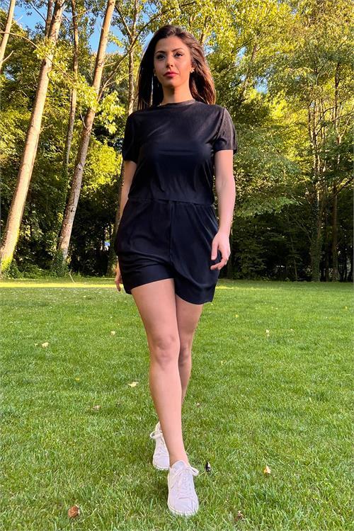 Dipmoda kadın siyah yeni sezon piliseli alt üst ikili takım NB10047 