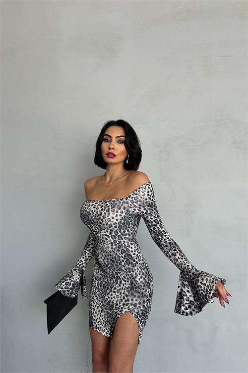 Dipmoda kadın siyah yırtmaç detaylı mini elbise NBDF103