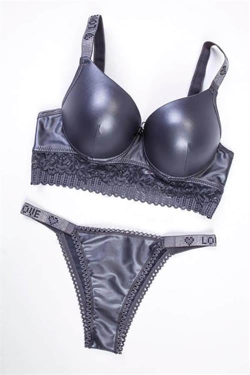 Dipmoda kadın taş detaylı Push-up destekli deri bralet takım BHR1010 