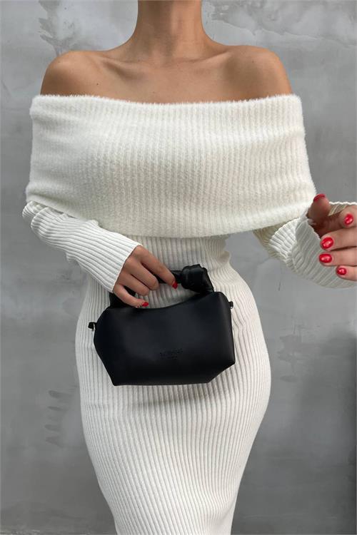 Dipmoda kadın triko ekru madonna yaka uzun elbise NBDM1218 