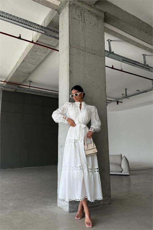 Dipmoda kadın uzun dantel detaylı tasarım elbise DPMS42110