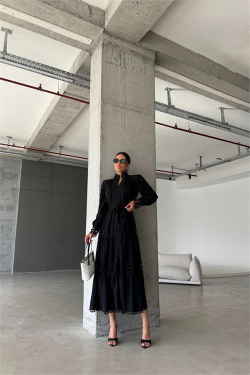 Dipmoda kadın uzun dantel detaylı tasarım elbise DPMS42110