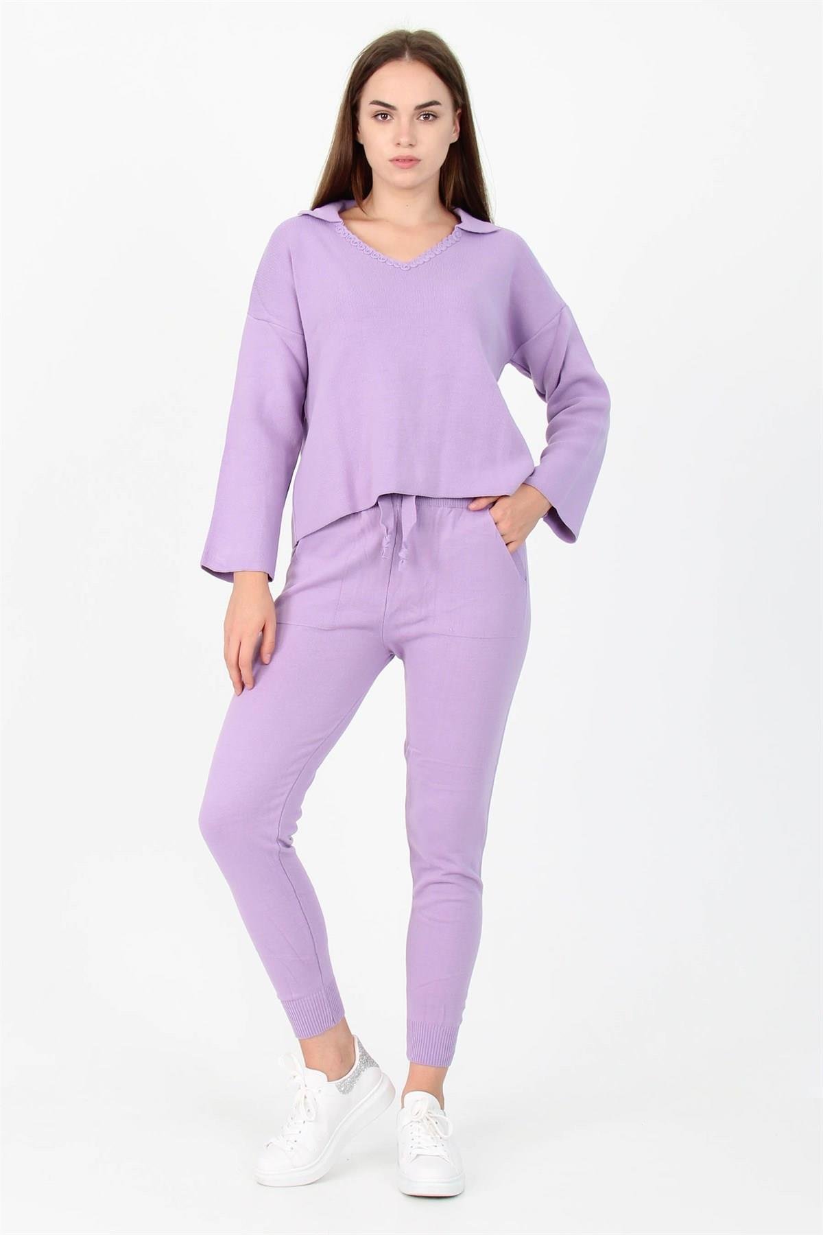 Dipmoda Kadın Yakası örgü detaylı İkili Triko Takım DPPCNH09