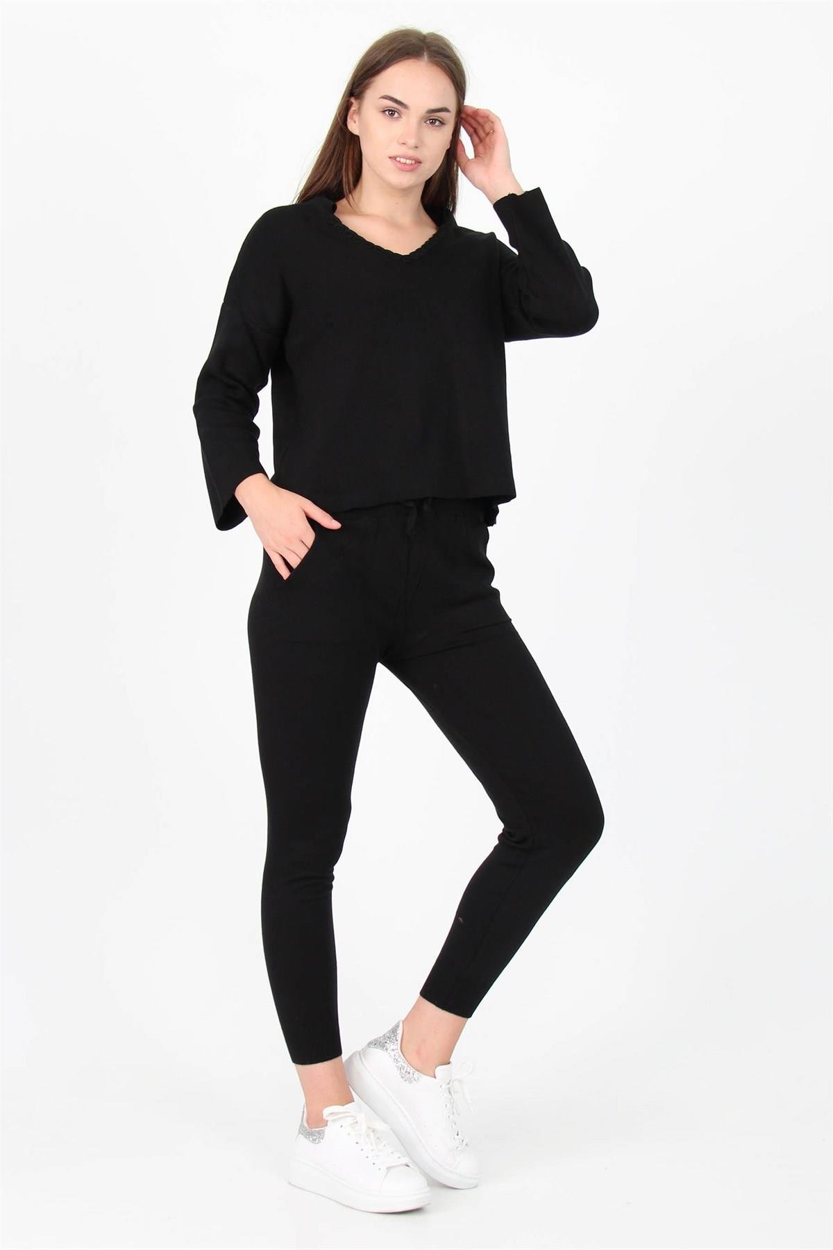 Dipmoda Kadın Yakası örgü detaylı İkili Triko Takım DPPCNH09