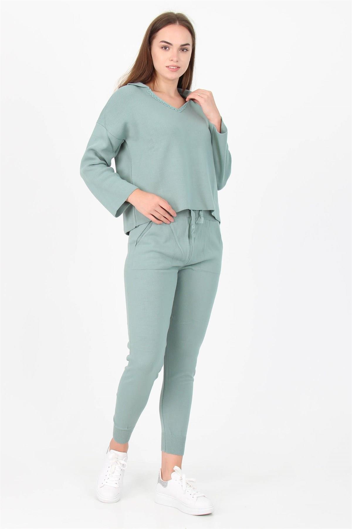 Dipmoda Kadın Yakası örgü detaylı İkili Triko Takım DPPCNH09