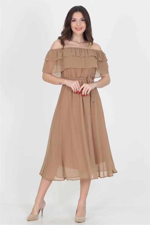 Dipmoda kadın yeni sezon madonna yaka bağlama detaylı şifon elbise RY8060 