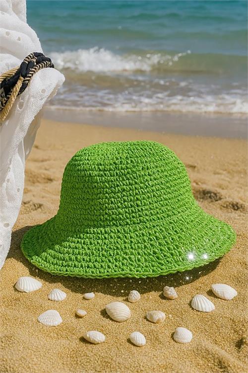 Dipmoda kadın yeşil hasır şapka DPMHT03