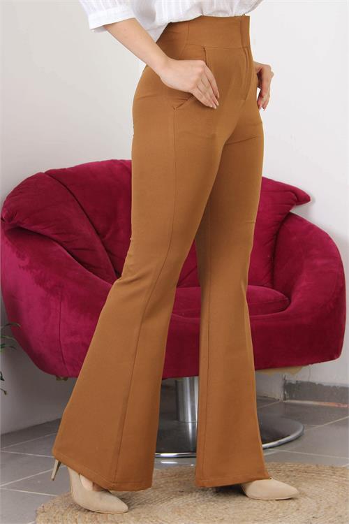 Dipmoda kadın yüksek bel ispanyol paça likralı kumaş pantolon QNS018 