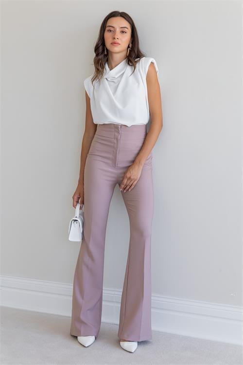 Dipmoda kadın yüksek bel ispanyol paça pantolon QNS046 - Bej 