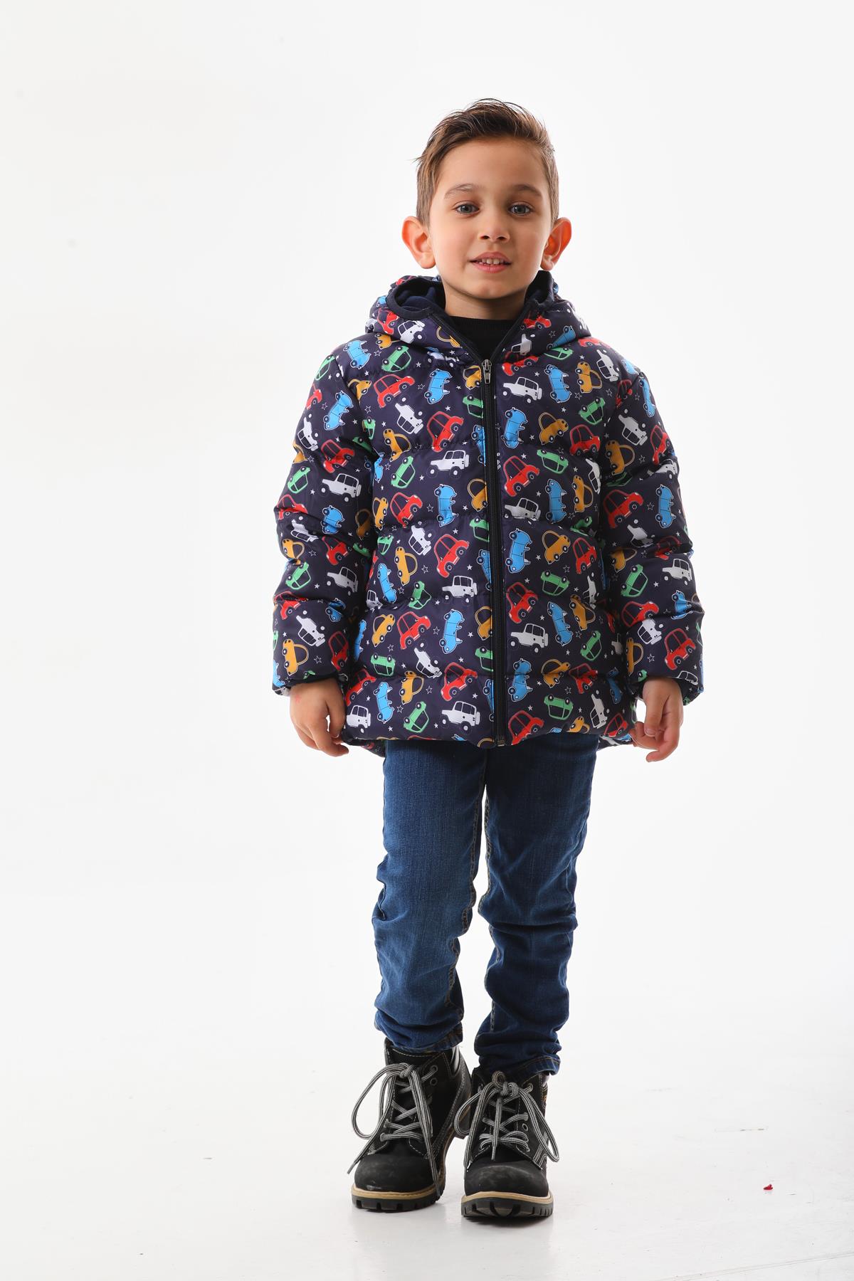 Erkek Çocuk Araba Desenli İç Polarlı Kışlık Şişme Mont DPRBC016