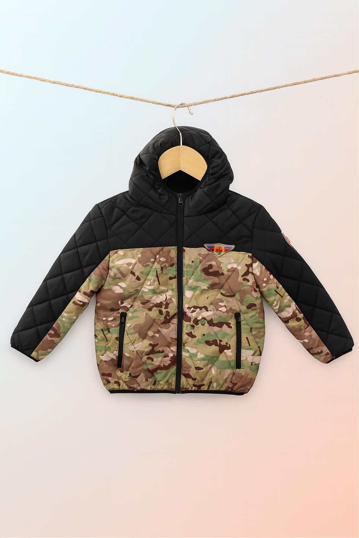 Erkek Çocuk Kamuflaj Desenli İç Polar Kışlık Mont DPRBC005