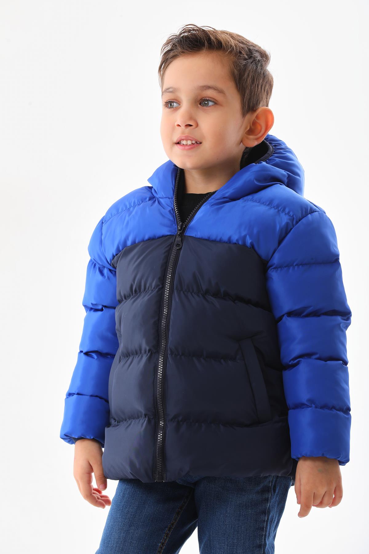 Erkek Çocuk Saks Mavisi Robalı Su Geçirmez İç Polarlı Mont DPRBC012