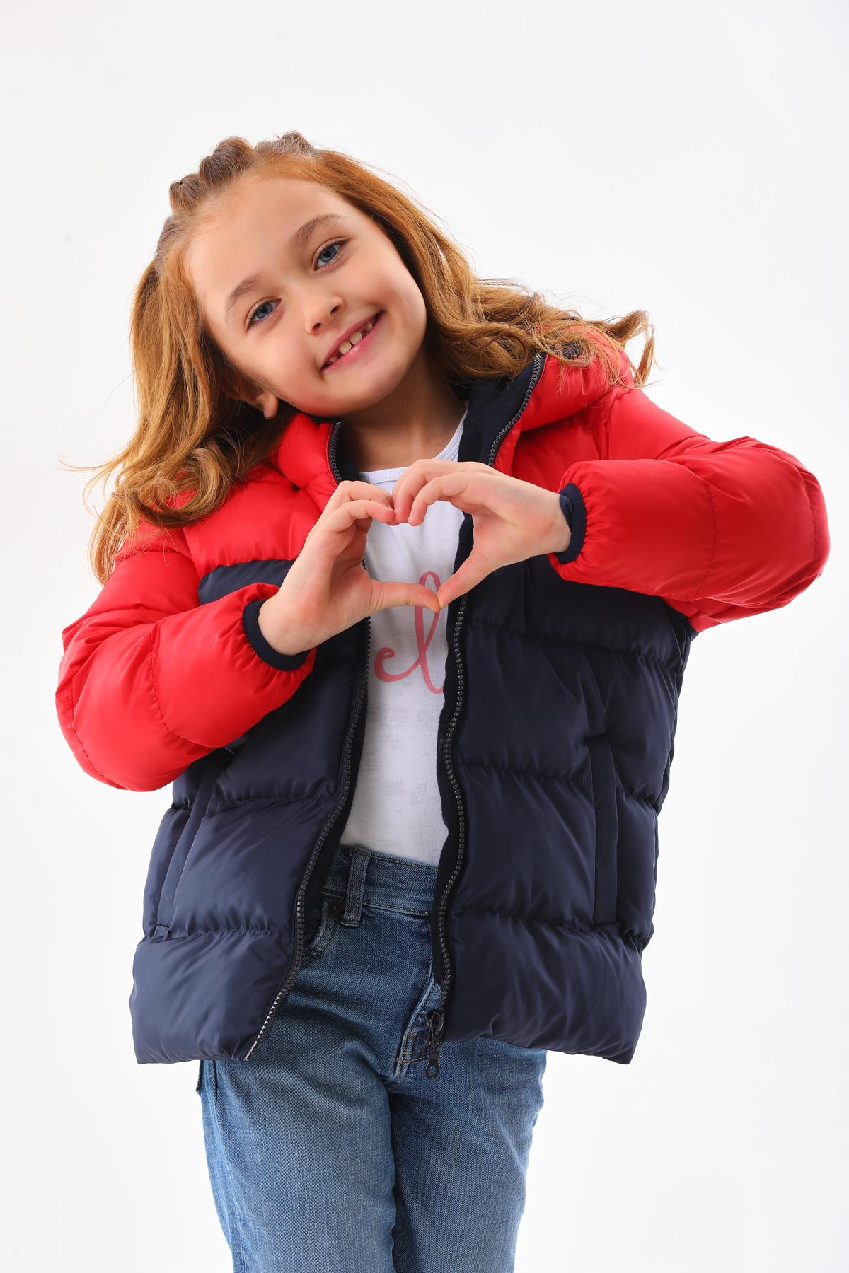 Kız Erkek Çocuk Kırmızı Robalı Su Geçirmez İç Polarlı Mont DPRBC012