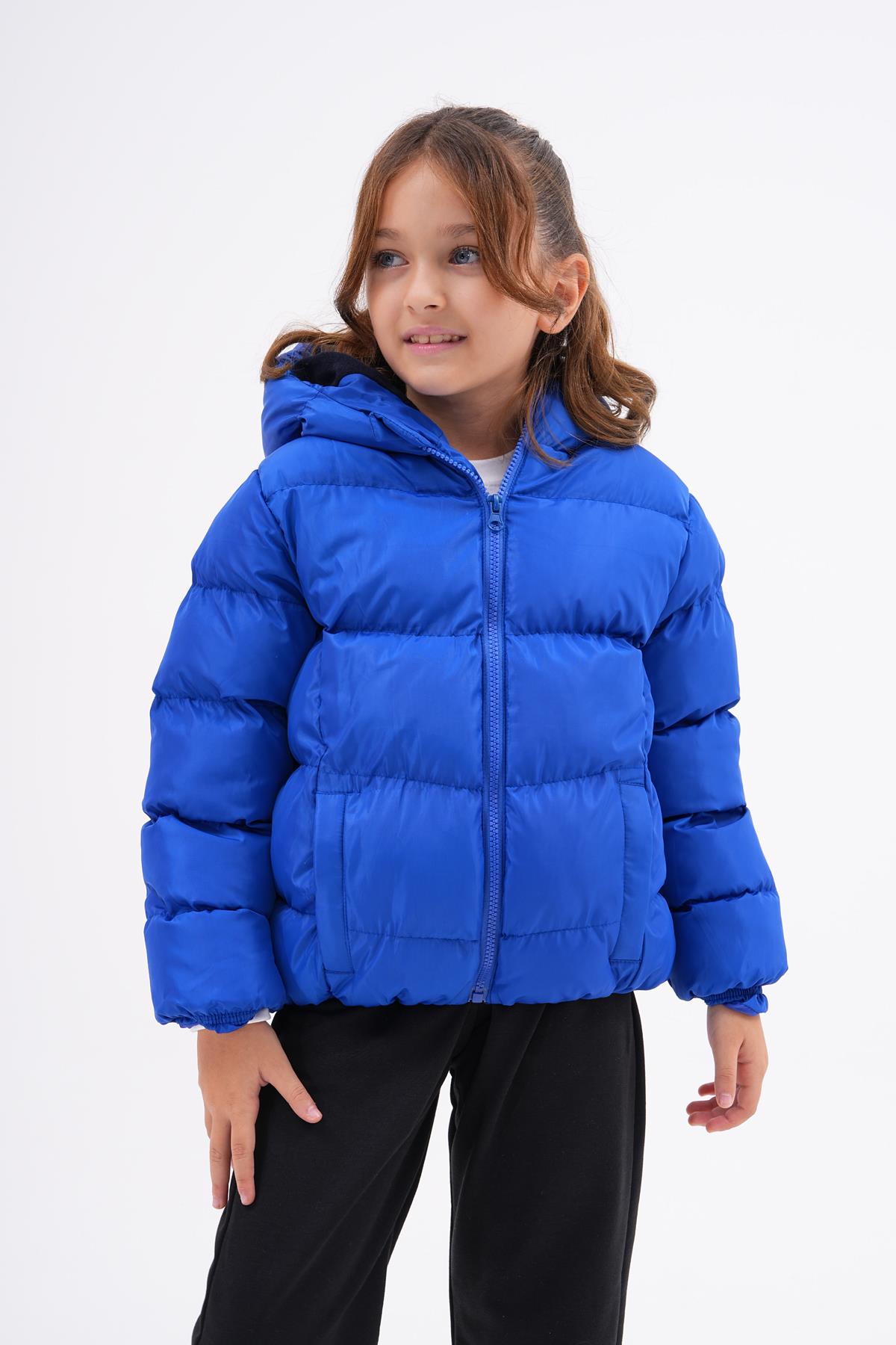 Kız Erkek Çocuk Saks Mavisi Su Geçirmez İç Polarlı Mont DPRBC014