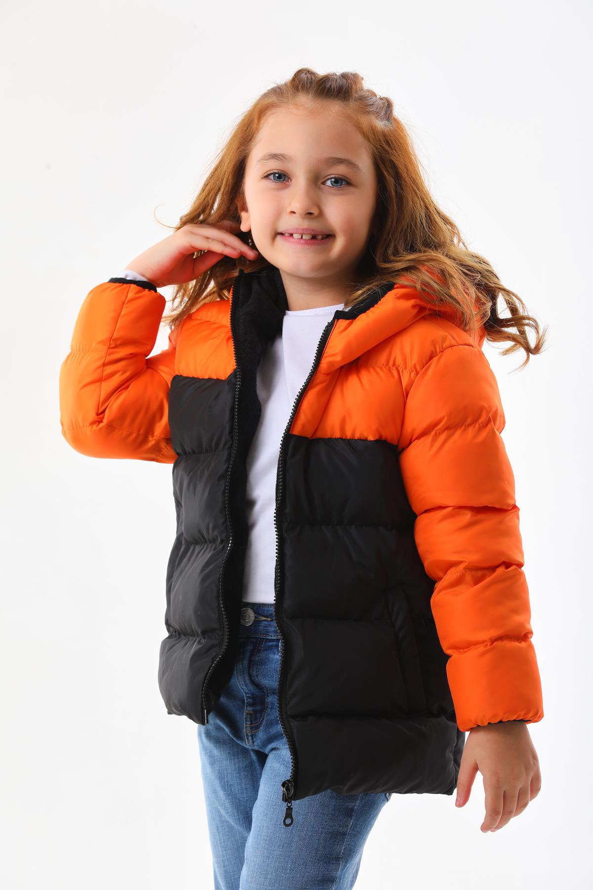Kız Erkek Çocuk Turuncu Robalı Su Geçirmez İç Polarlı Mont DPRBC012