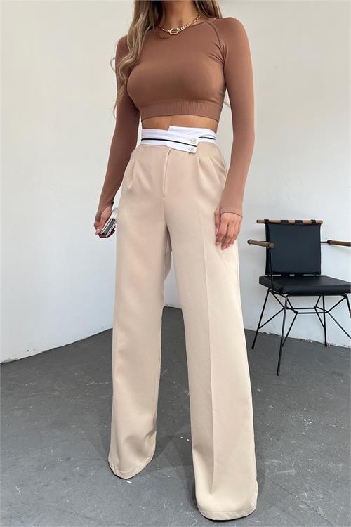 Neşel butik kadın bej palazzo pantolon QNS035 