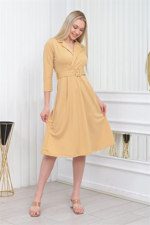 Neşeli Butik Kadın kemer detaylı midi boy elbise DKS016 