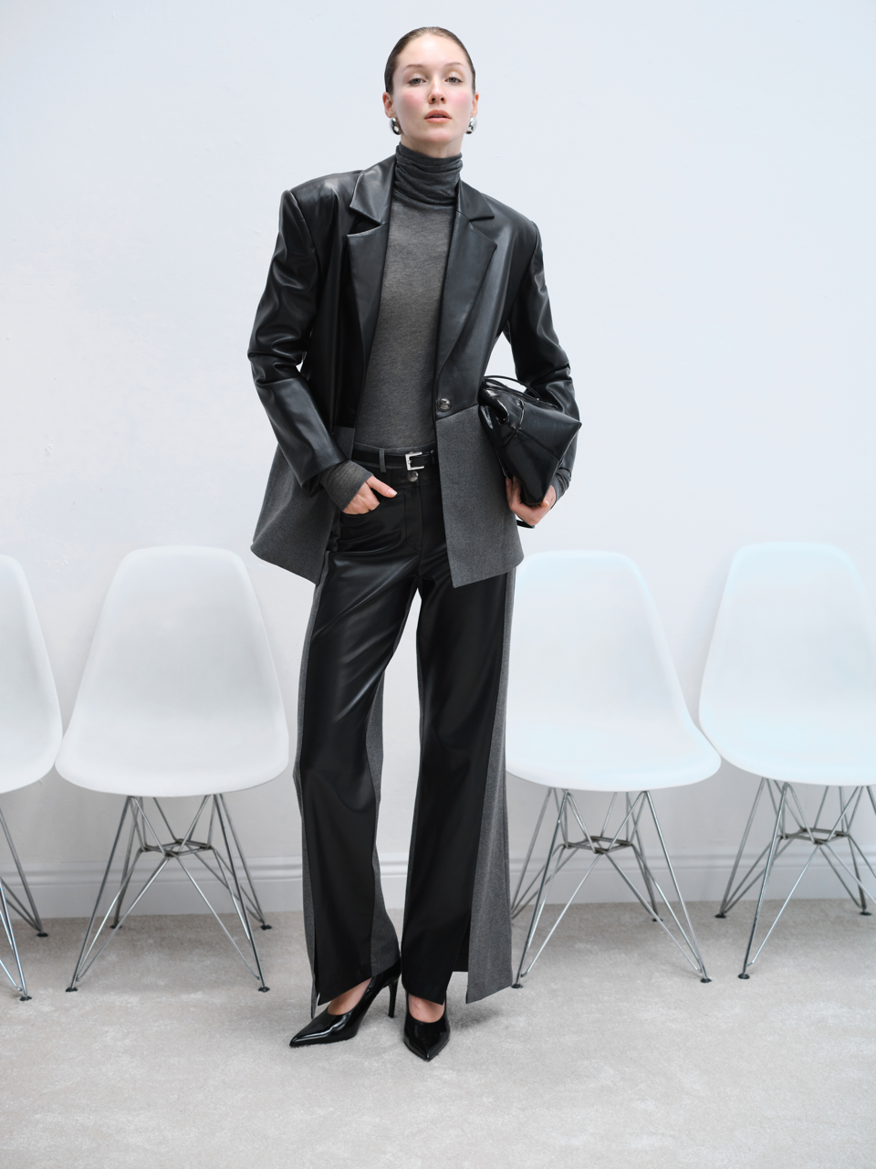 SHADOW VEGAN LEATHER MIXED PANT