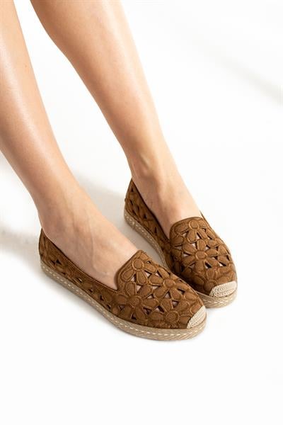 Kadın Desenli Süet Espadril Ayakkabı Rahat ve Ergonomik