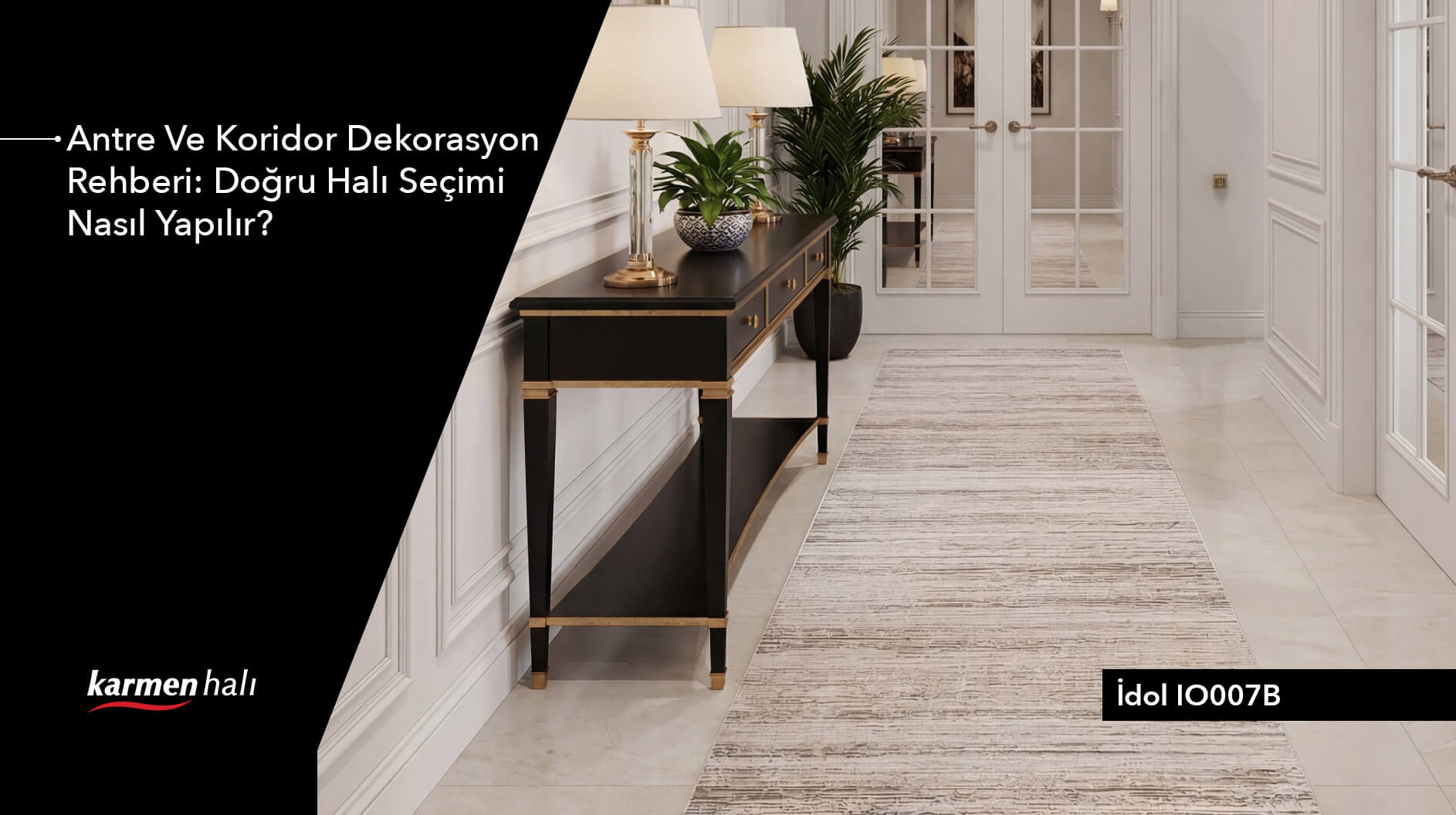 Modern antre dekorasyonunda ferah bir görünüm yaratan açık renkli antre halıları