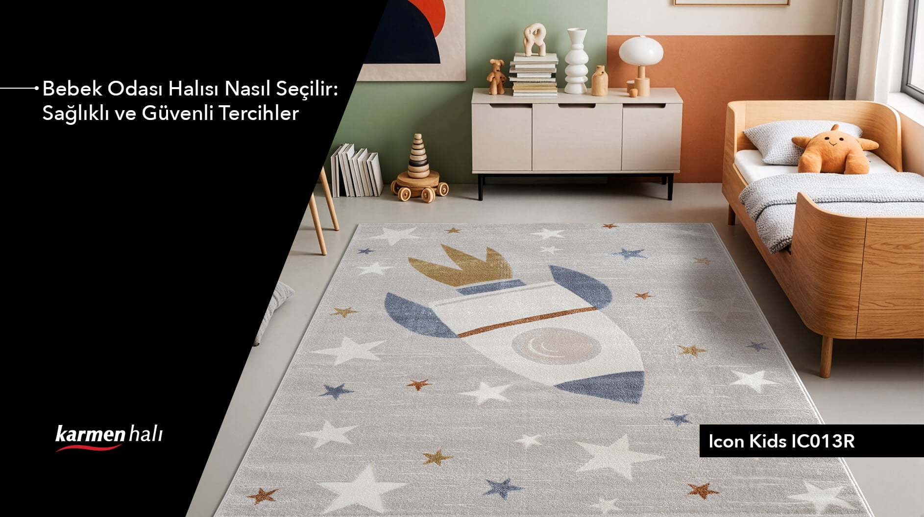 —	Yumuşak dokulu pastel bebek odası halısı