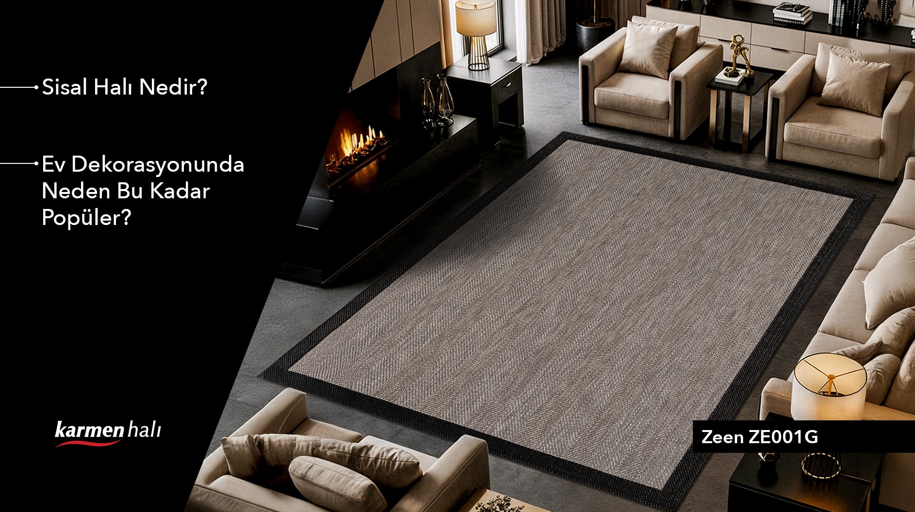 Modern ve rustik ev dekorasyonunda dayanıklı sisal halı kullanımı