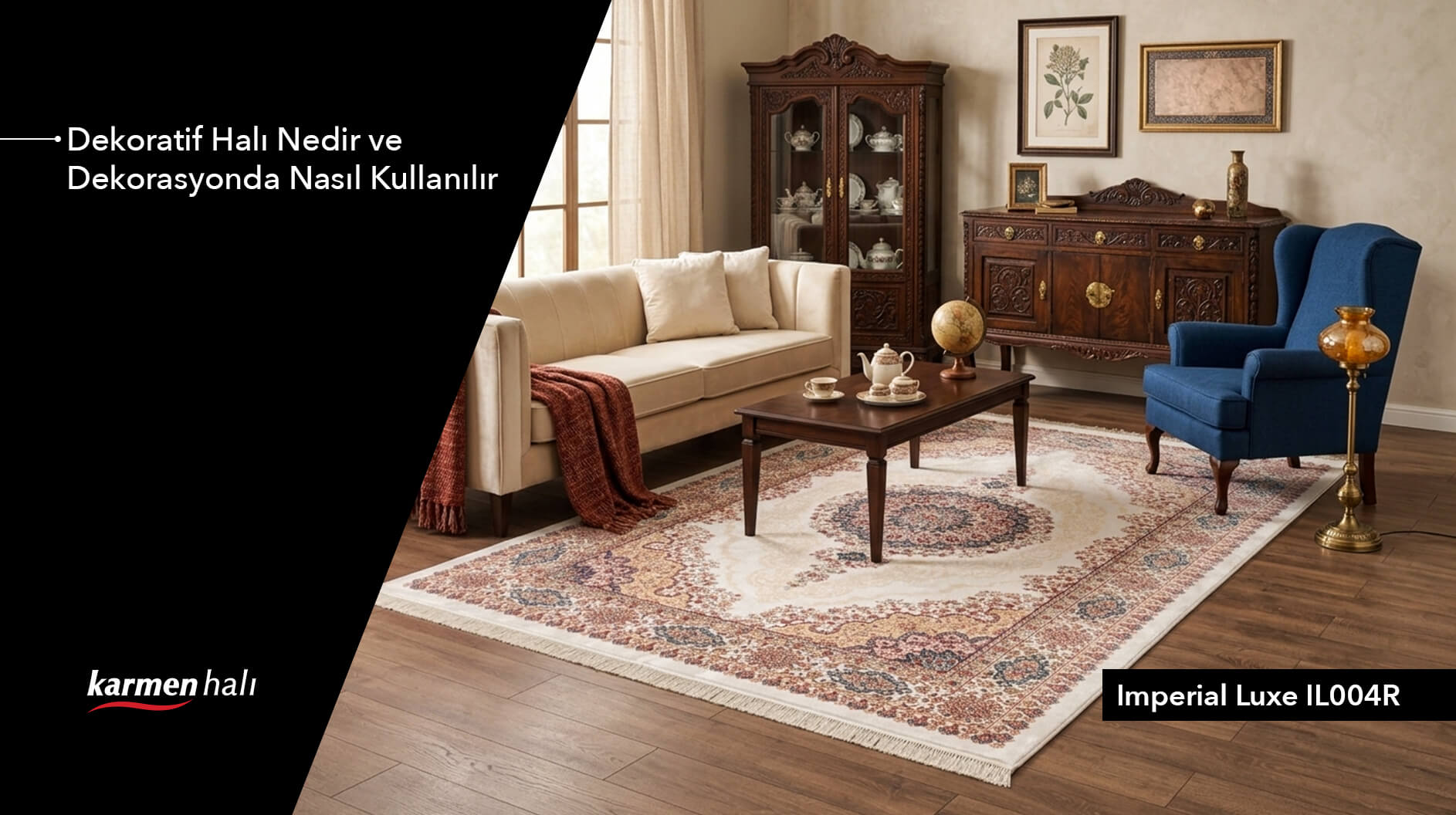 Modern salonda geometrik dekoratif halı