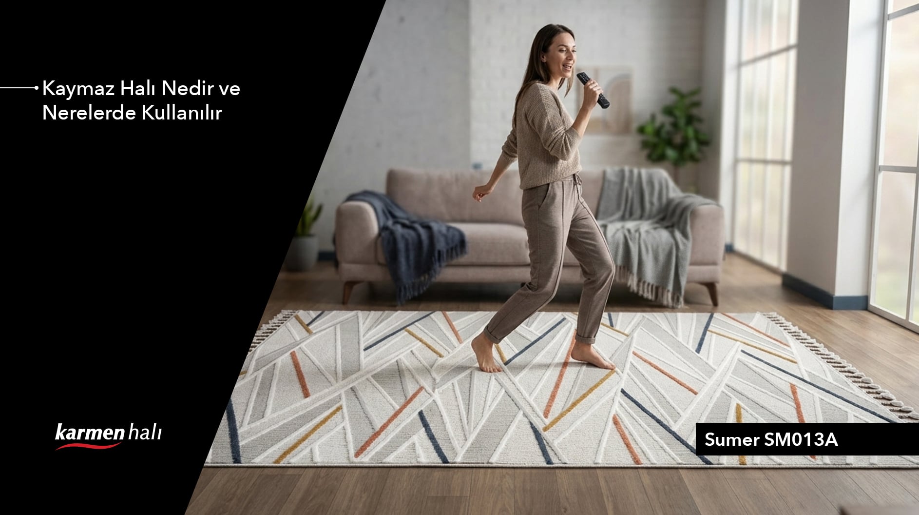 Laminat parke üzerine serilmiş kaymaz tabanlı antre halısı