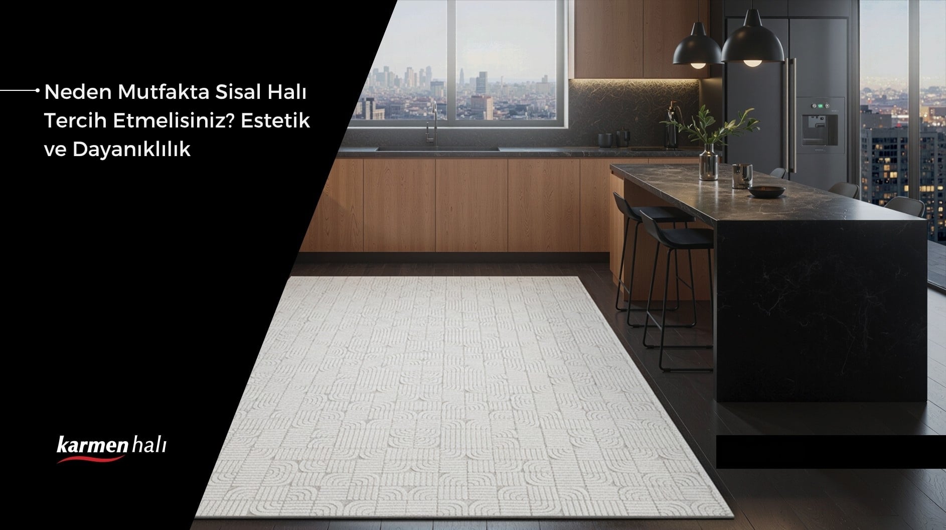 Mutfak için kolay temizlenen hasır görünümlü sisal halı modeli