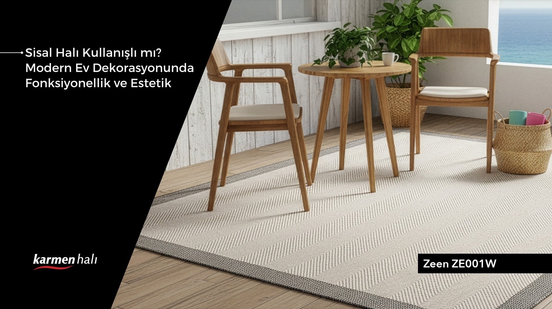 Modern bir salonda dekoratif ve kullanışlı bej renkli sisal halı