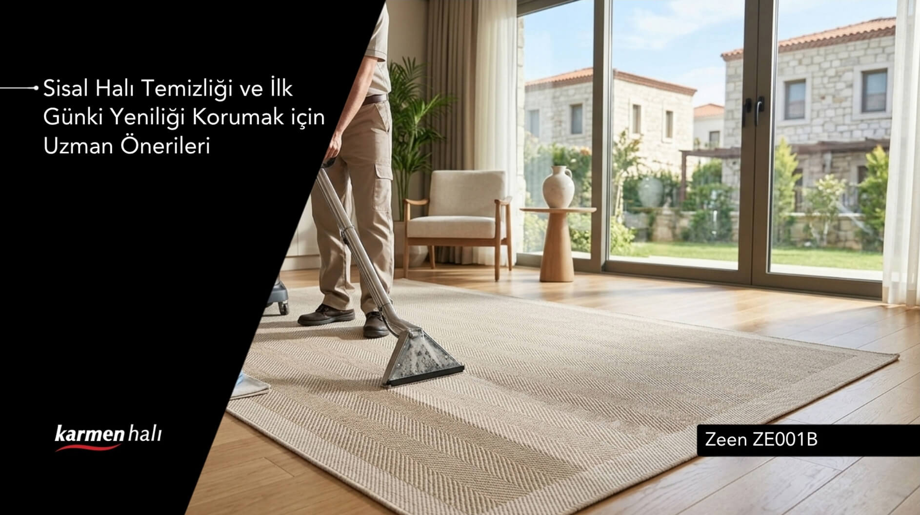 Modern yaşam alanlarında kullanılan doğal dokulu sisal halı temizliği
