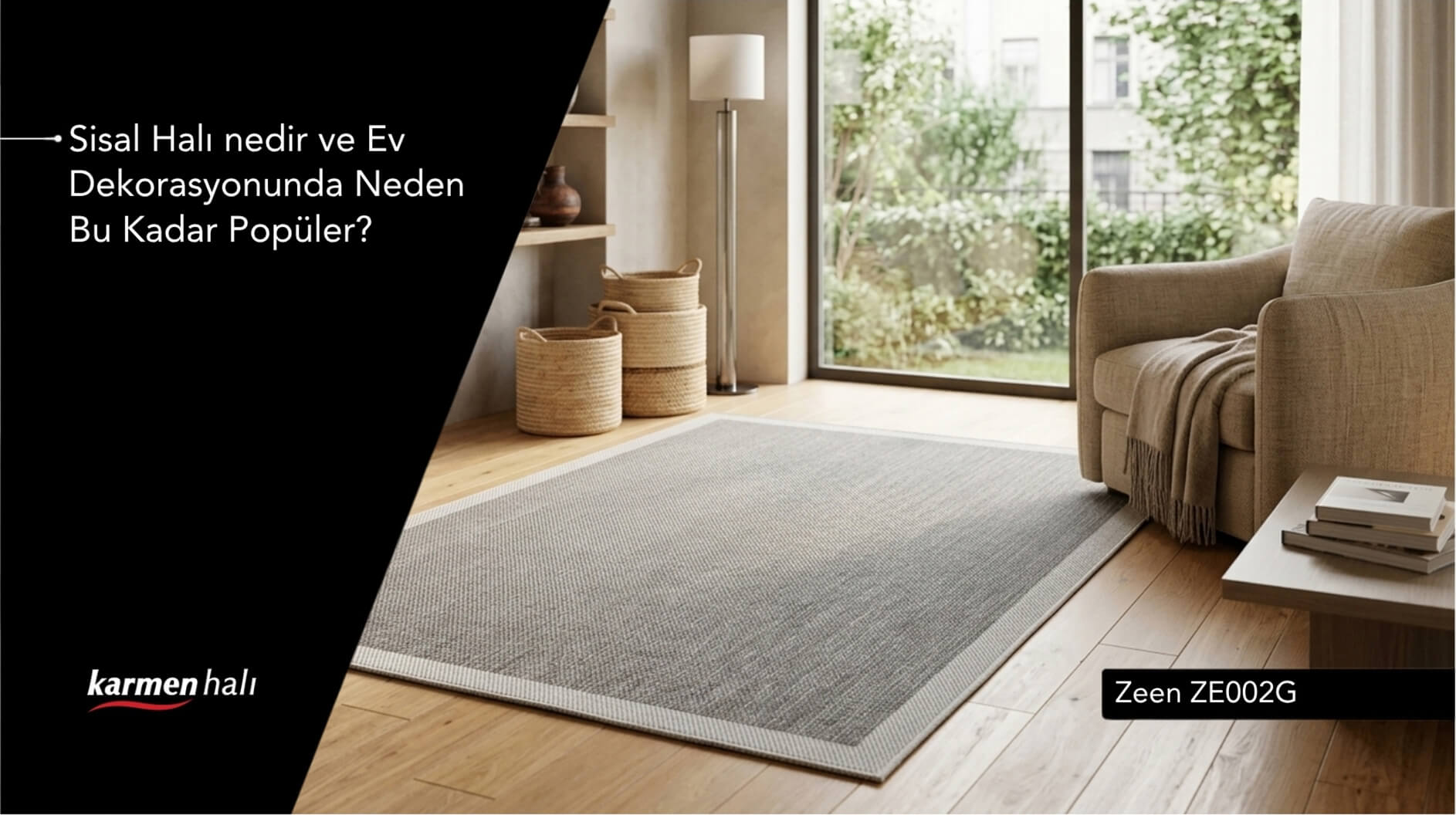 Modern salon dekorasyonunda estetik duruşuyla dikkat çeken sisal halı
