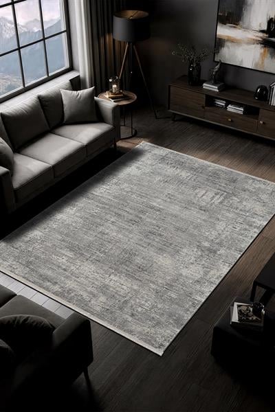 Fabay CT027A Gri Halı Modern Desenli Pamuk Taban Salon Halısı Yatak Odası Koridor
