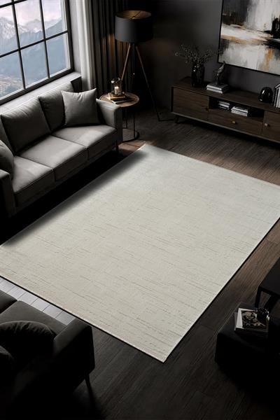 Fabay CT029A  Krem Halı Modern Desenli Pamuk Taban Salon Halısı Yatak Odası Koridor