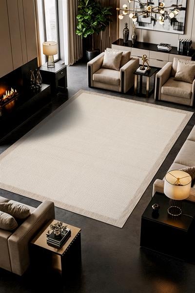 Zeen ZE002W sisal bej beyaz mutfak halısı