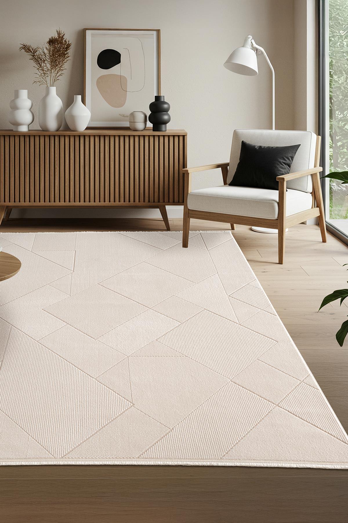 Leon Krem Gold Geometrik Salon Halısı | Karmen Halı