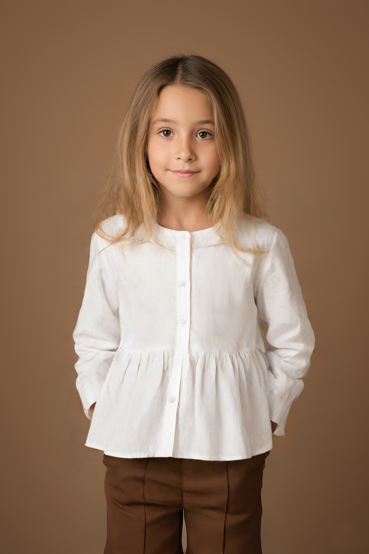 Lea Ekru Pamuklu Kız Çocuk Gömlek