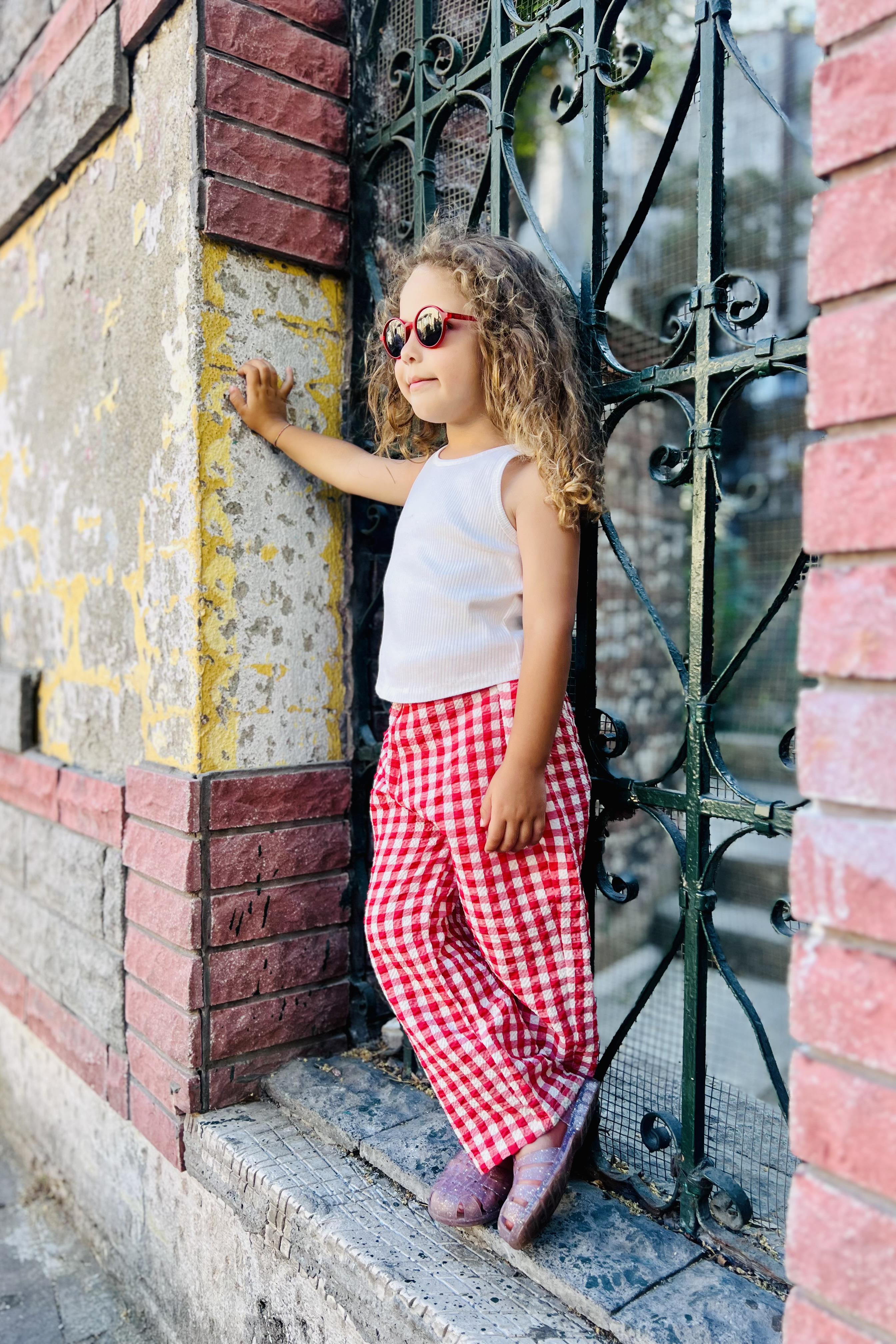 Kırmızı Pötikare Kız Çocuk Pantolon