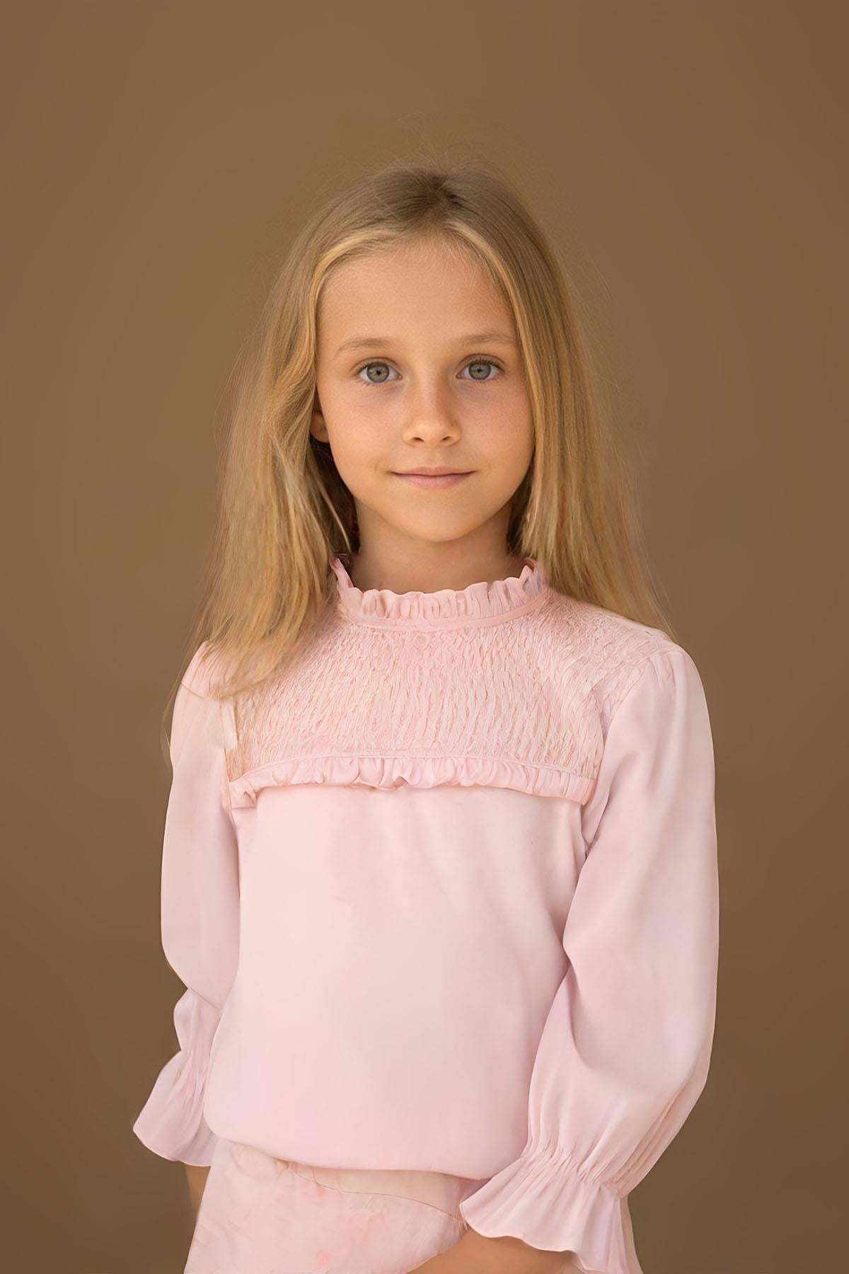 Kız Çocuk Gipeli Uzun Kollu Pembe Tshirt