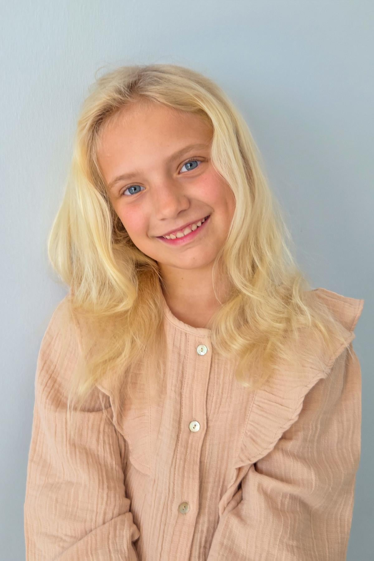 Müslin Fırfırlı Uzun Kollu Kız Çocuk Somon Gömlek