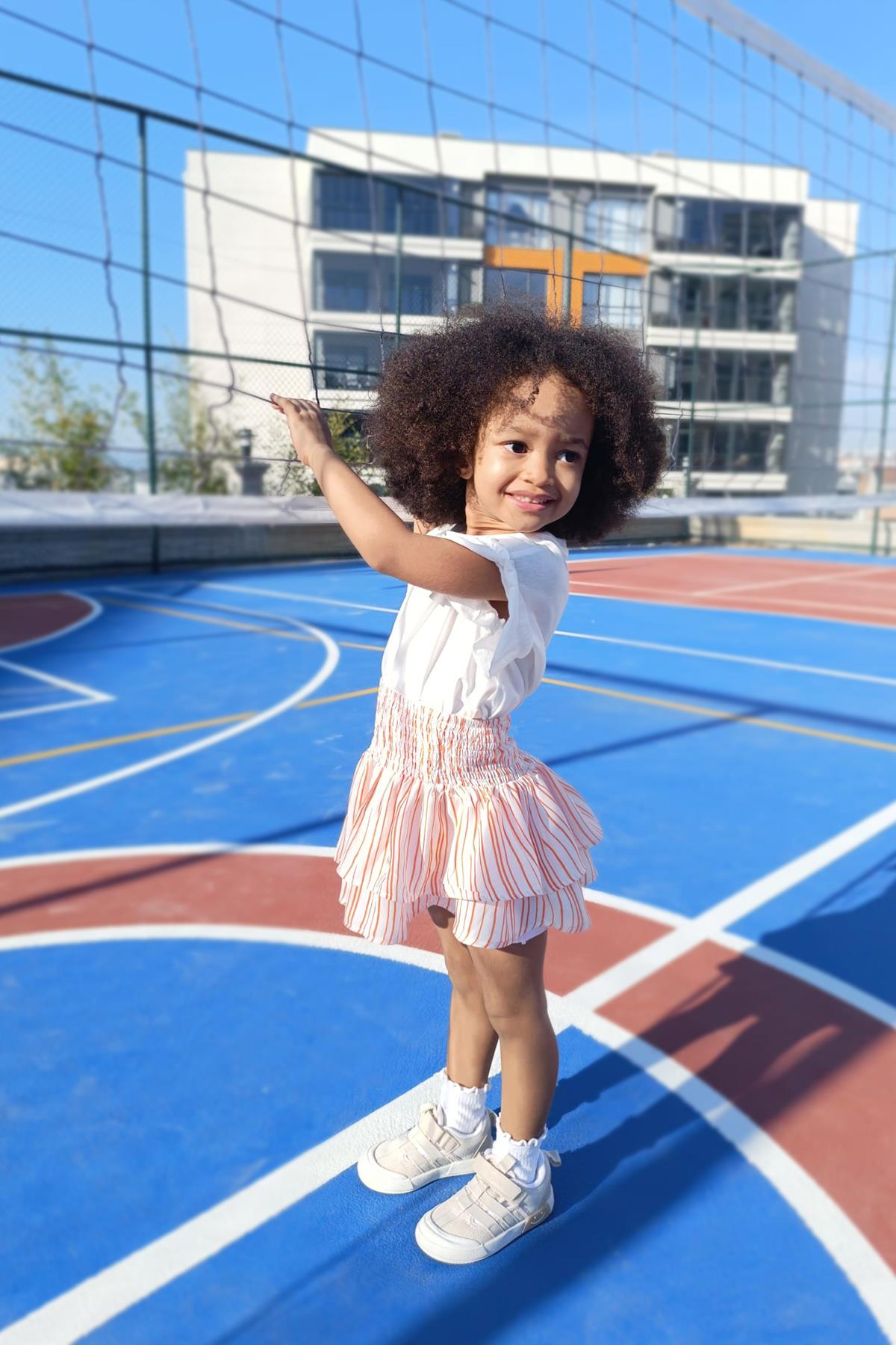 Rosa Turuncu Çizgili Kız Çocuk Etek