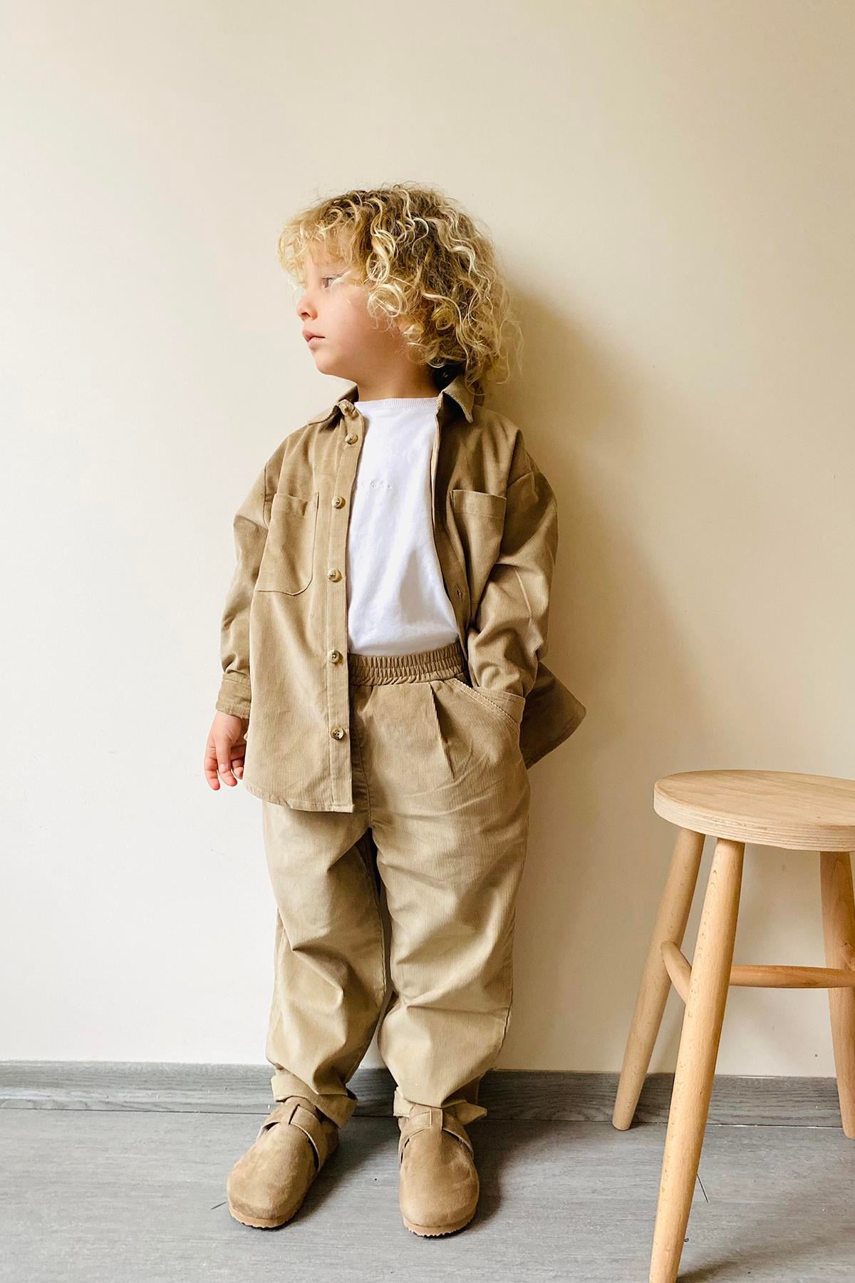 Fitilli Kadife Kumaş Erkek Çocuk Gömlek