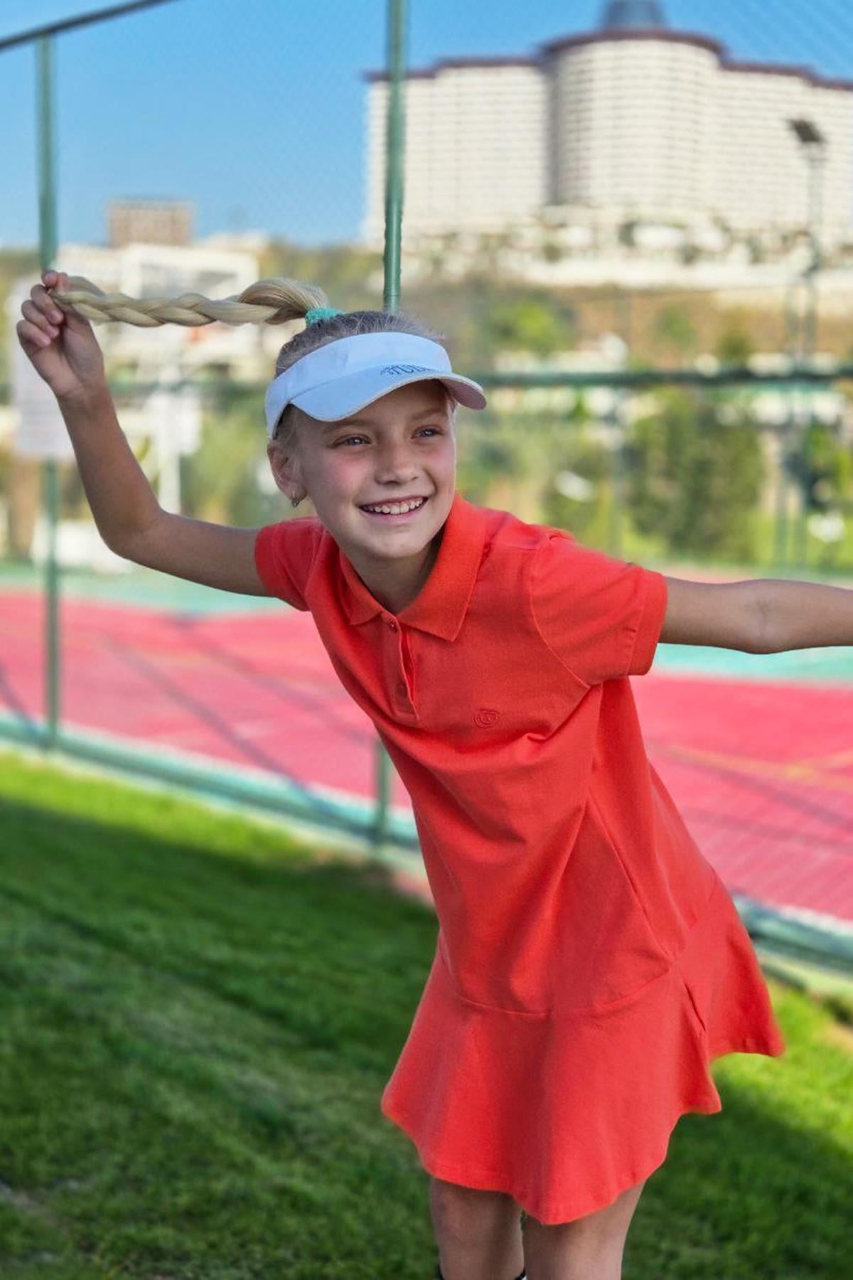 Leon Mercan Pamuklu Polo Yaka Kız Çocuk Elbise