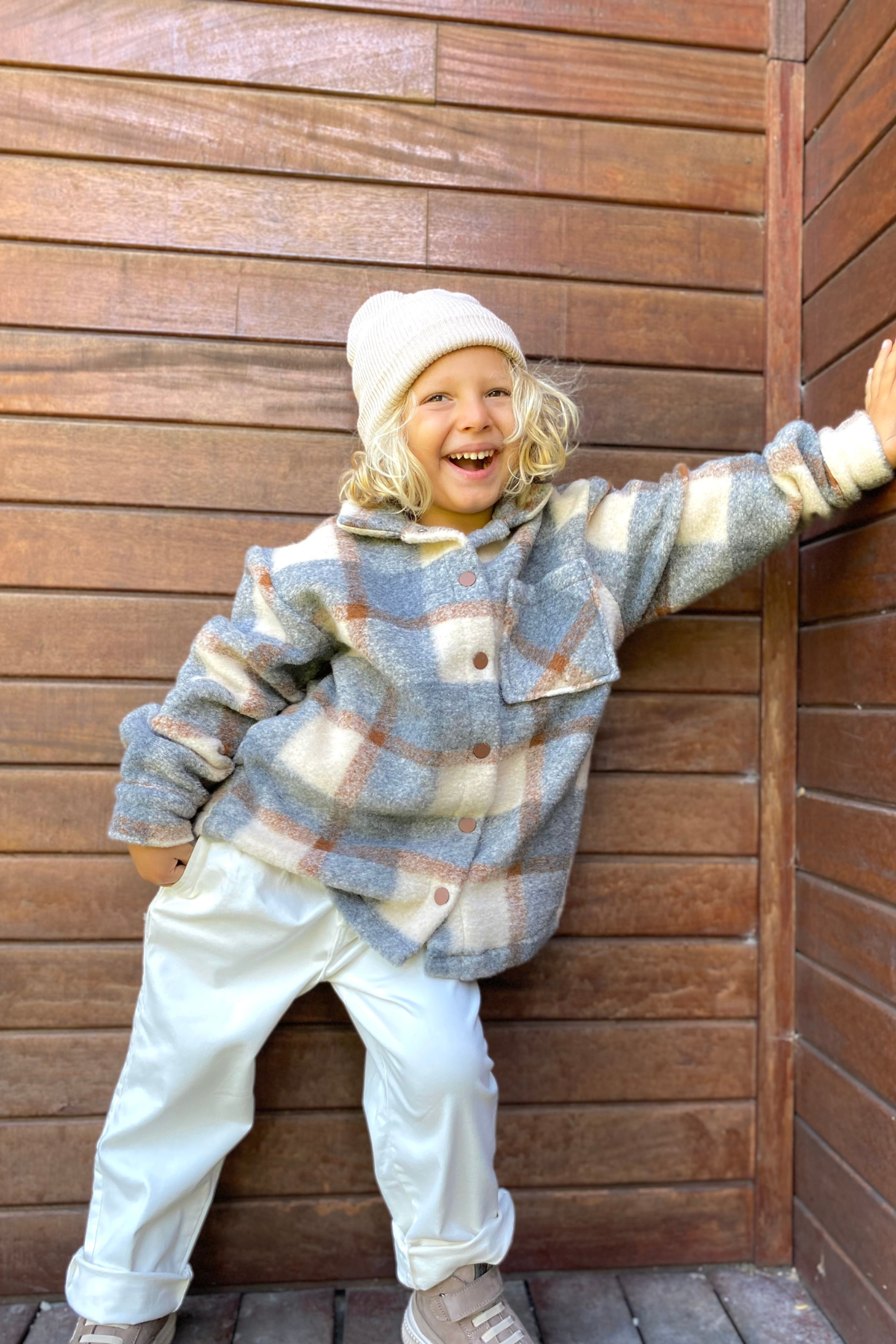 Sherpa Ekose Desen Çocuk Ceket