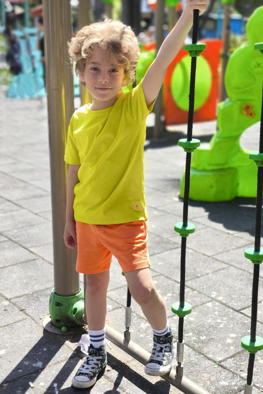 Solid Pamuklu Cepli Erkek Çocuk Turuncu Şort