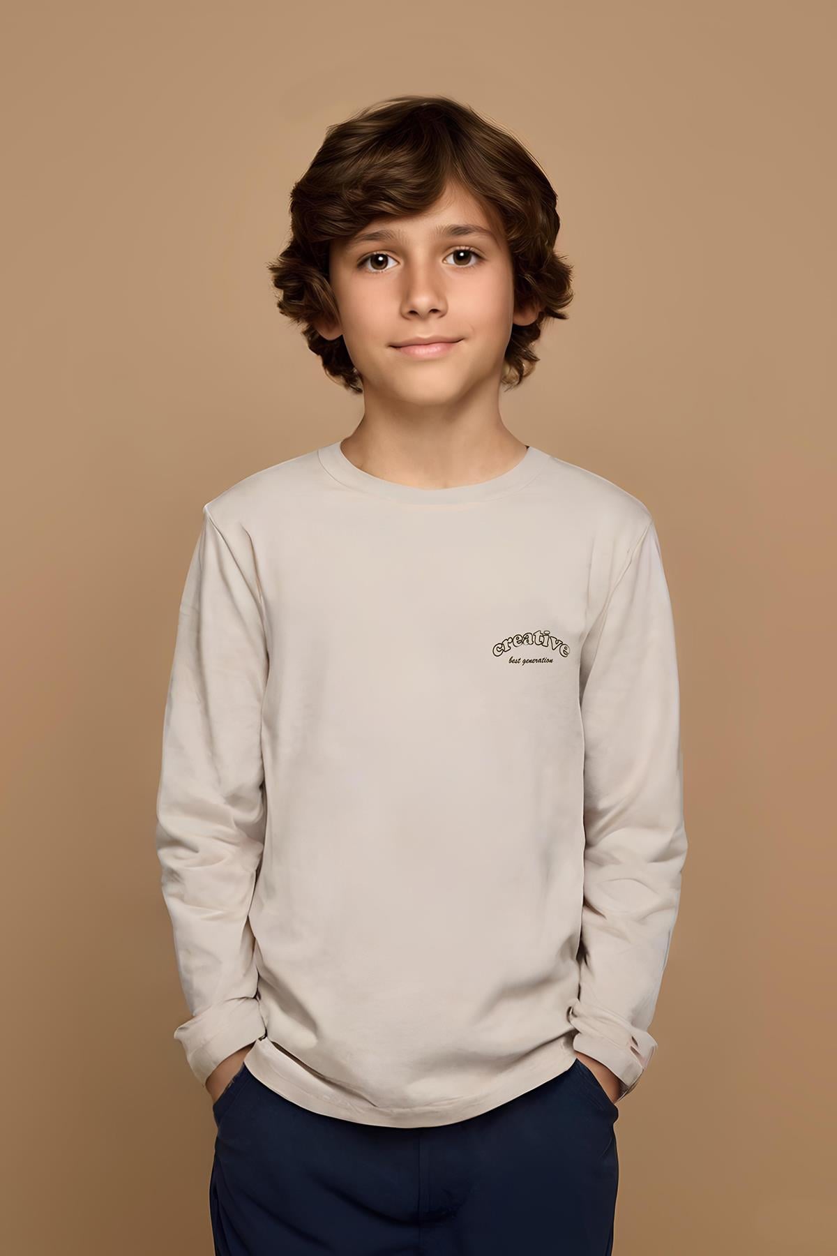 Bisiklet Yaka Uzun Kollu Erkek Çocuk Taş Tişört